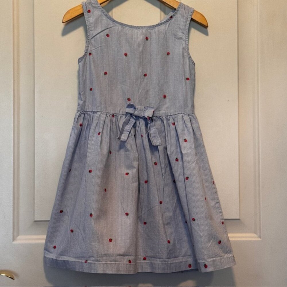 H&M Blue Pinstripe Strawberry Dress sz 7/8 - Picture 2 of 8